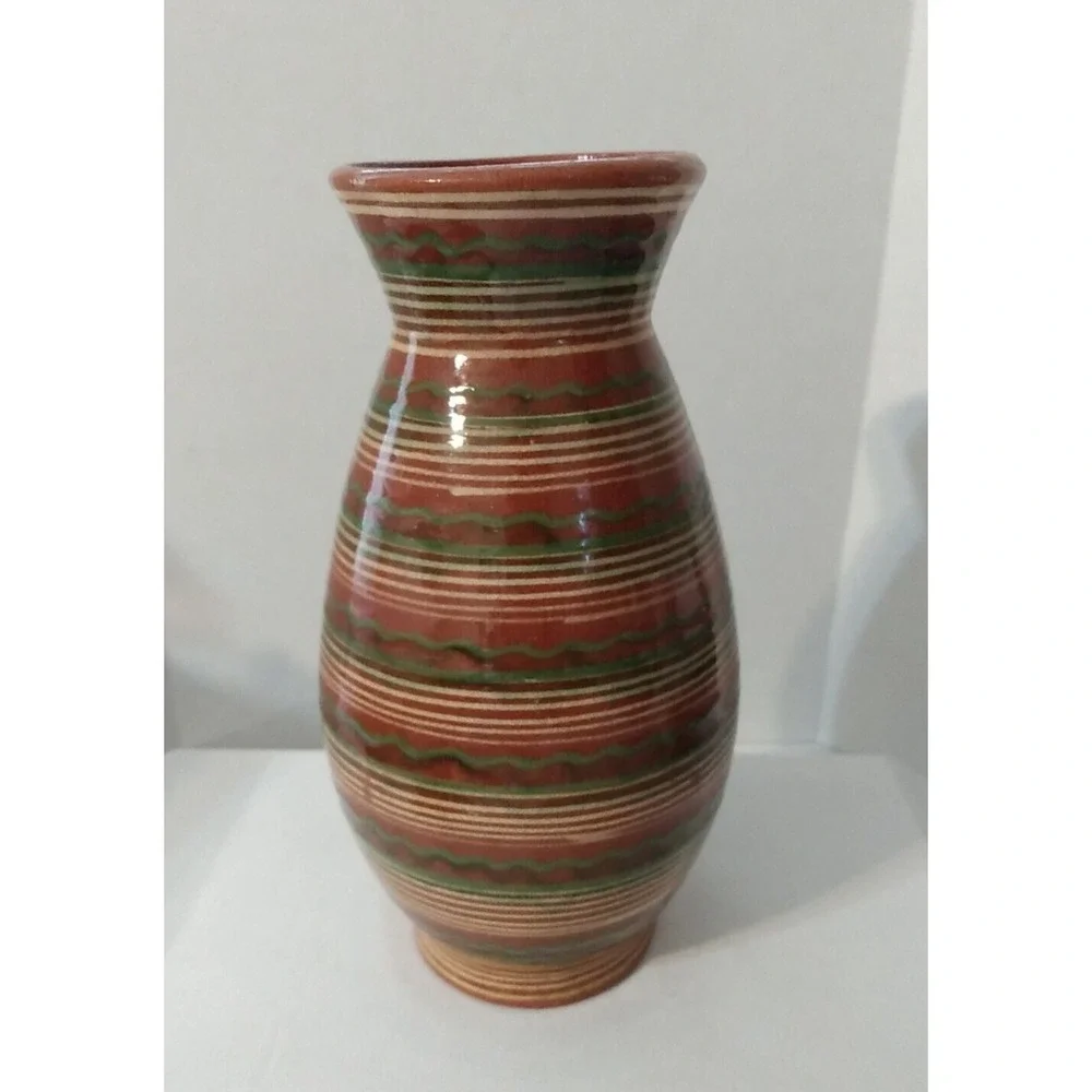Glazed Mexican Vase Earthtones Hand Made Studio Pottery Southwest design PRETTY!